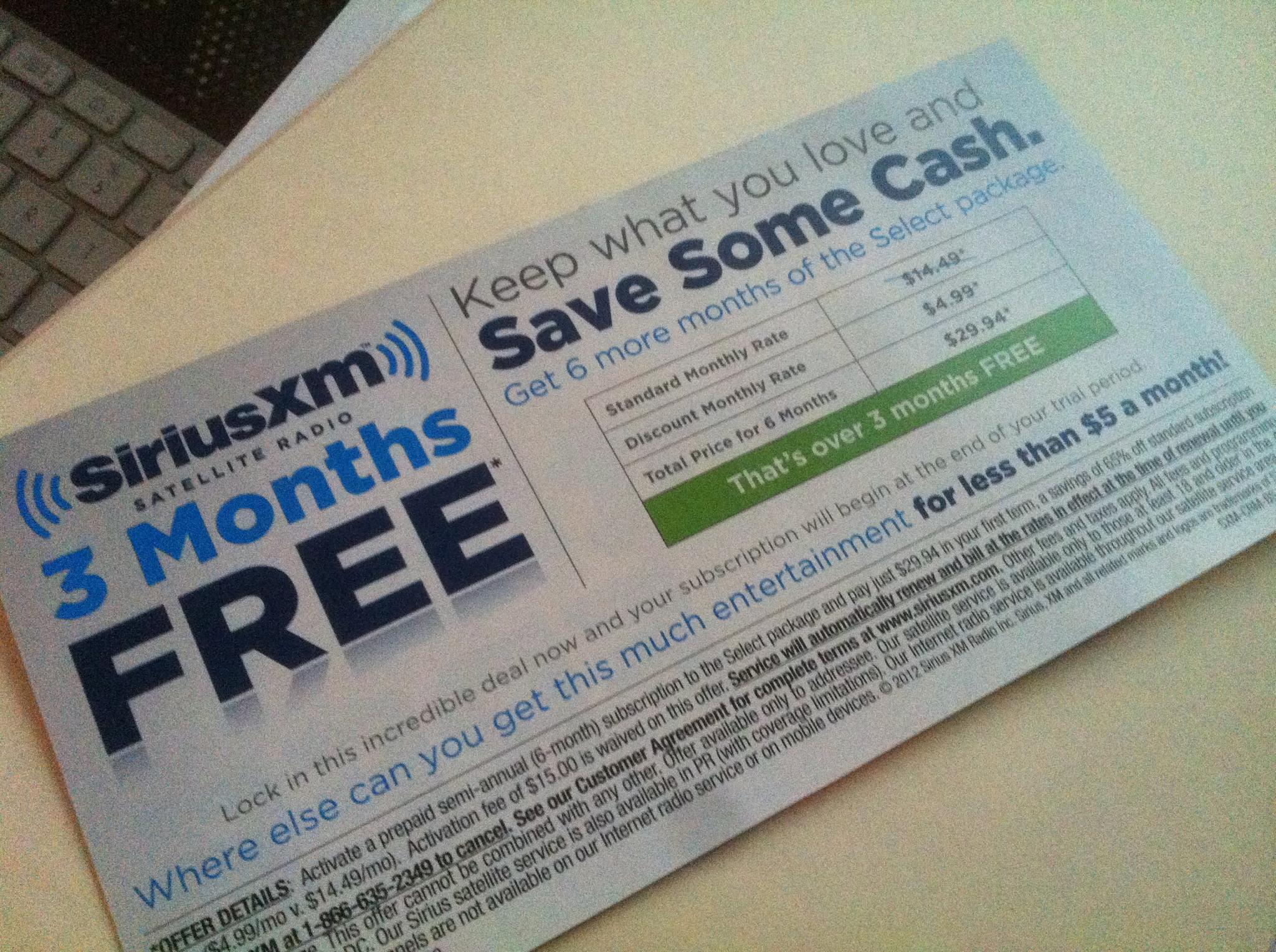Sirius XM promotional offer