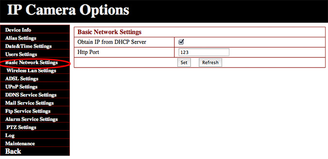 Click on "Basic Network Setting" to configure the camera's IP address