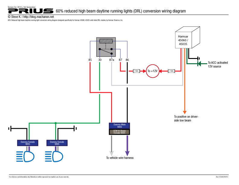 Hamsar 45060 DRL module wiring diagram for 2010+ 3rd gen Prius