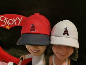Close up of the Los Angeles Angels ball caps