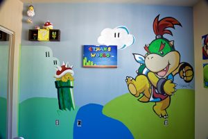 Nintendo themed baby nursery mural featuring Bowser Jr.