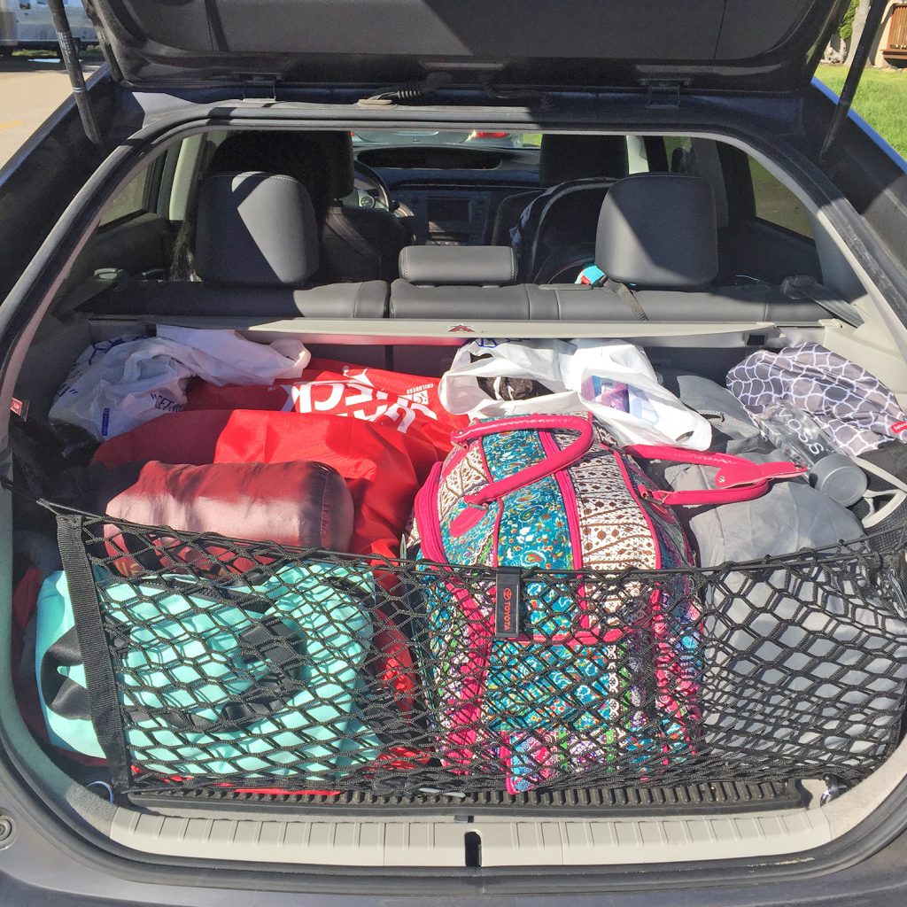 How the 2012 Prius Four liftback's cargo look like when we go on road trips with our infant.