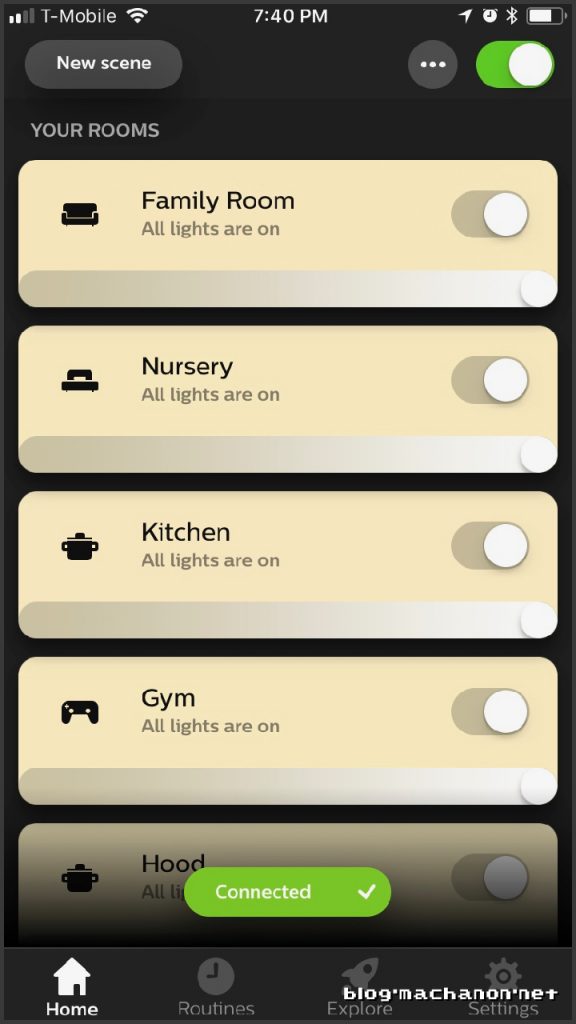 Philips Hue app when using local WiFI network to control hub.