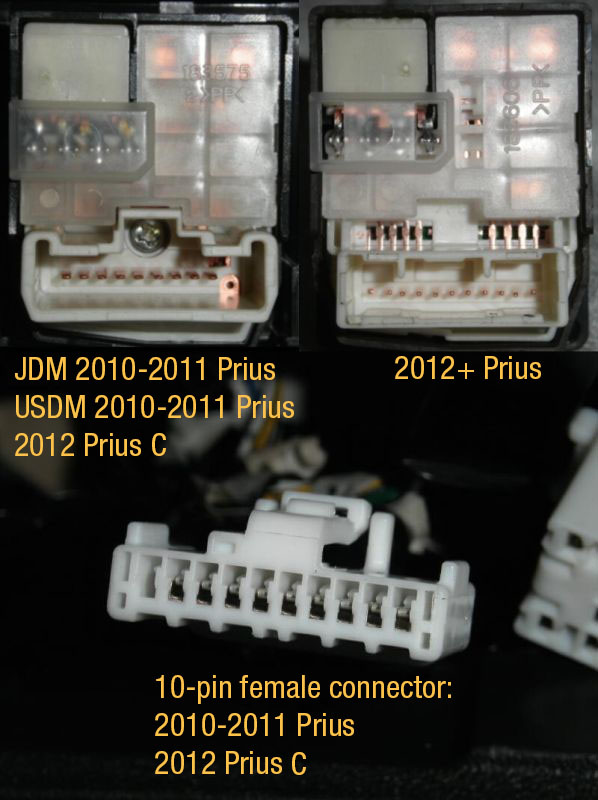 USDM/JDM 2010-2011 Prius, 2012 Prius C vs. 2012+ Prius mirror control switch