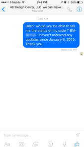 3rd attempt to contact Bobblemaker.com, this time via Facebook private message